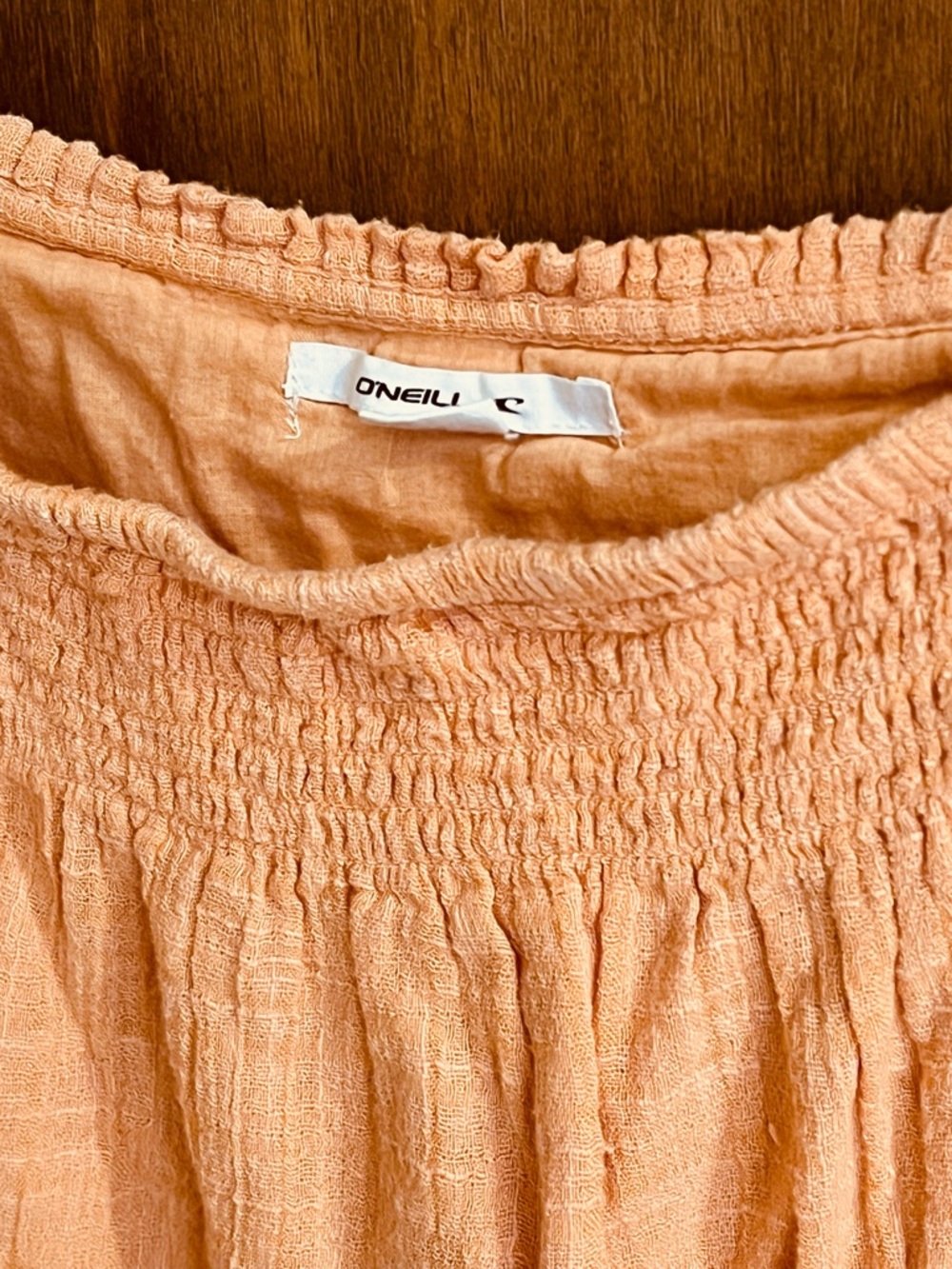 O'Neill Smocked Gauze Dress in Peach - Picture 3 of 5